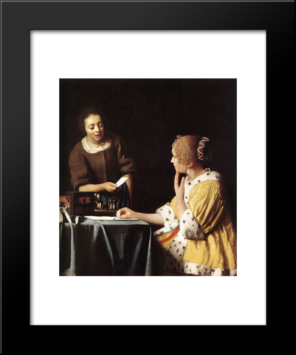 Lady With Her Maidservant Holding A Letter 20x24 Black Modern Wood Framed Art Print Poster by Vermeer, Johannes
