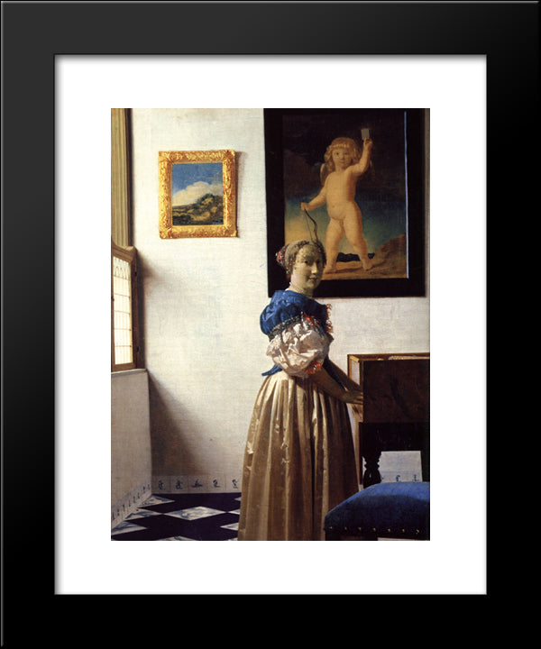 Young Woman Standing At A Virginal 20x24 Black Modern Wood Framed Art Print Poster by Vermeer, Johannes