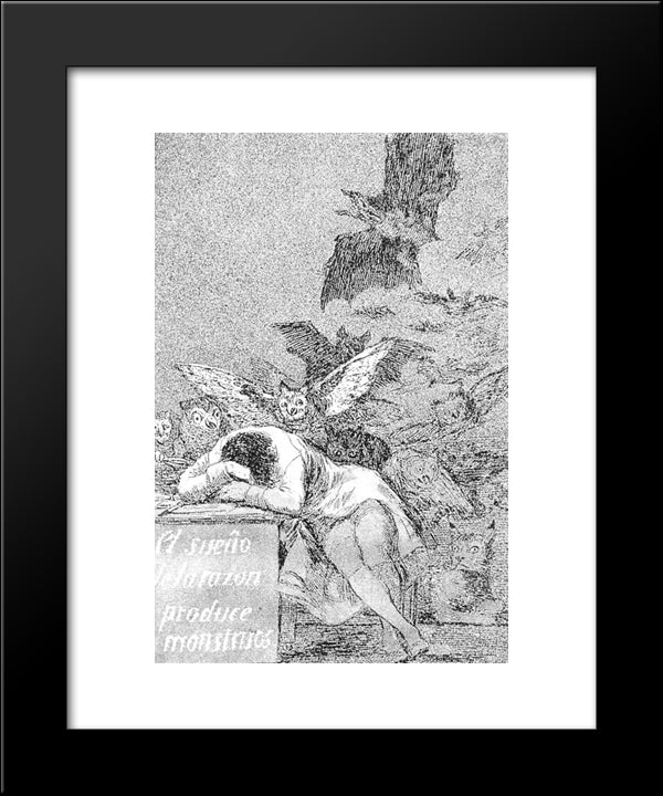 Caprichos - Plate 43: The Sleep Of Reason Produces Monsters 20x24 Black Modern Wood Framed Art Print Poster by Goya, Francisco