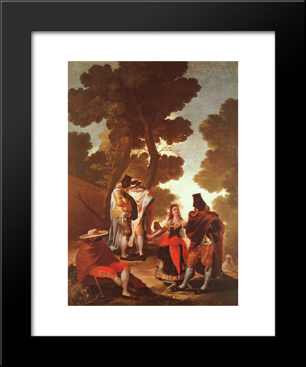 The Maja And The Masked Men 20x24 Black Modern Wood Framed Art Print Poster by Goya, Francisco