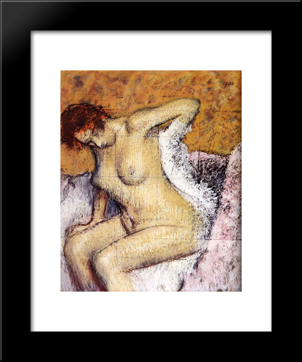 After The Bath 20x24 Black Modern Wood Framed Art Print Poster by Degas, Edgar