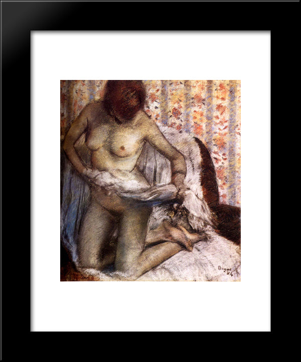 After The Bath 20x24 Black Modern Wood Framed Art Print Poster by Degas, Edgar