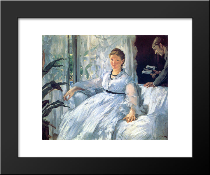 Reading 20x24 Black Modern Wood Framed Art Print Poster by Manet, Edouard
