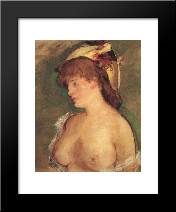 Blonde Woman With Bare Breasts 20x24 Black Modern Wood Framed Art Print Poster by Manet, Edouard