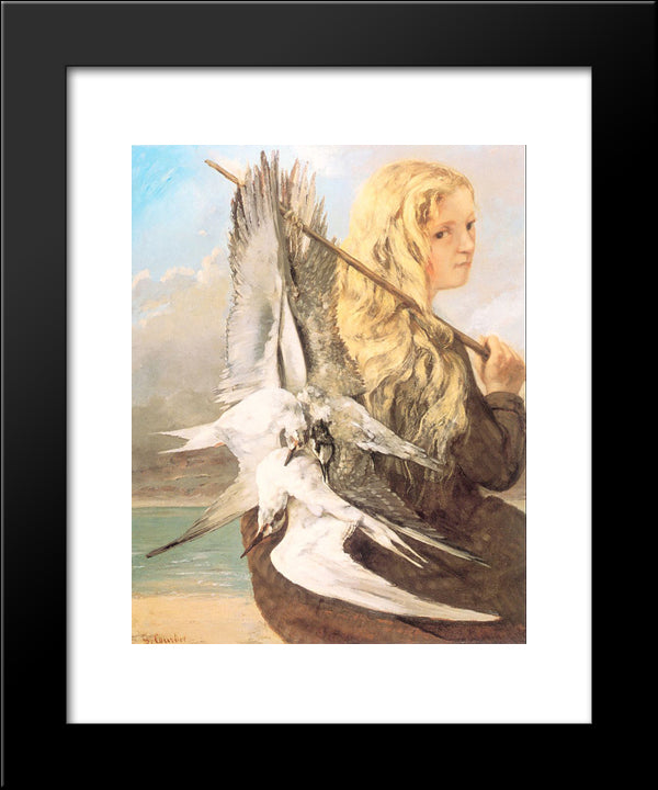 The Girl With The Seagulls, Trouville 20x24 Black Modern Wood Framed Art Print Poster by Courbet, Gustave