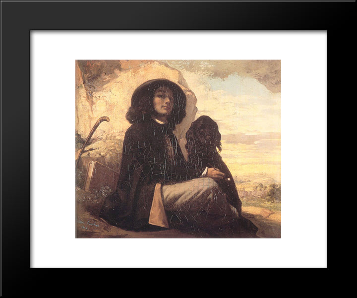 Self Portrait 20x24 Black Modern Wood Framed Art Print Poster by Courbet, Gustave