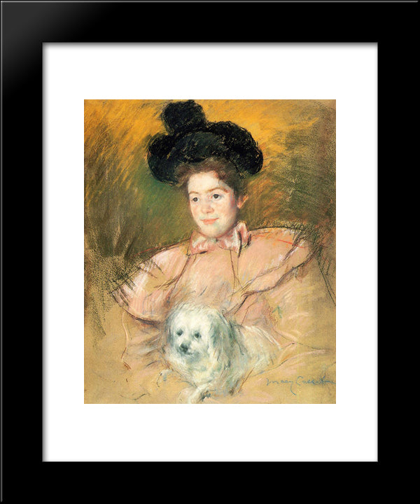 Woman In Raspberry Costume Holding A Dog 20x24 Black Modern Wood Framed Art Print Poster by Cassatt, Mary