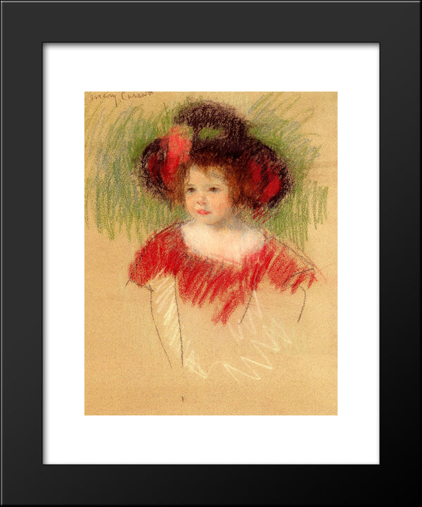 Margot In Big Bonnett And Red Dress 20x24 Black Modern Wood Framed Art Print Poster by Cassatt, Mary