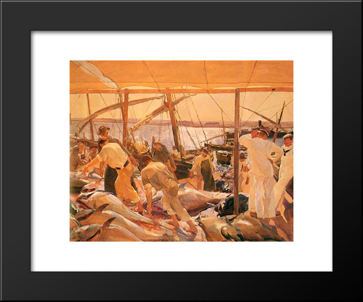 The Tuna Catch - Ayamonte 20x24 Black Modern Wood Framed Art Print Poster by Sorolla, Joaquin