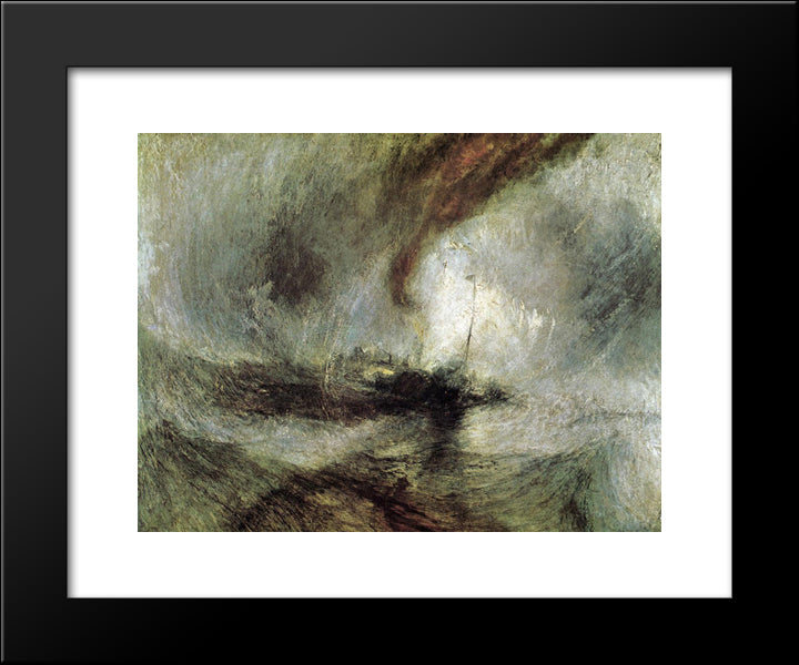 Snow Storm ' Steam'Boat Off A Harbour'S Mouth Making Signals In Shallow Water, And Going By The Lead 20x24 Black Modern Wood Framed Art Print Poster by Turner, Joseph Mallord William