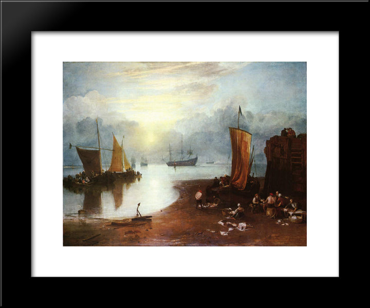 Sun Rising Through Vagour; Fishermen Cleaning And Sellilng Fish 20x24 Black Modern Wood Framed Art Print Poster by Turner, Joseph Mallord William