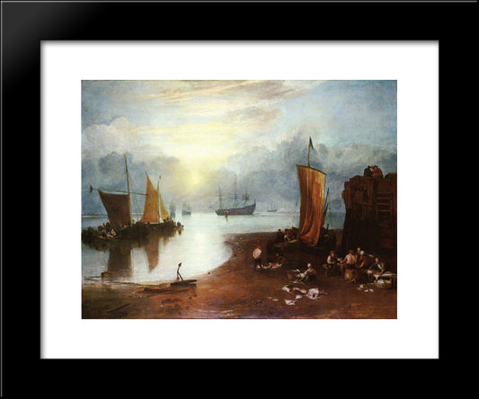 Sun Rising Through Vagour; Fishermen Cleaning And Sellilng Fish 20x24 Black Modern Wood Framed Art Print Poster by Turner, Joseph Mallord William