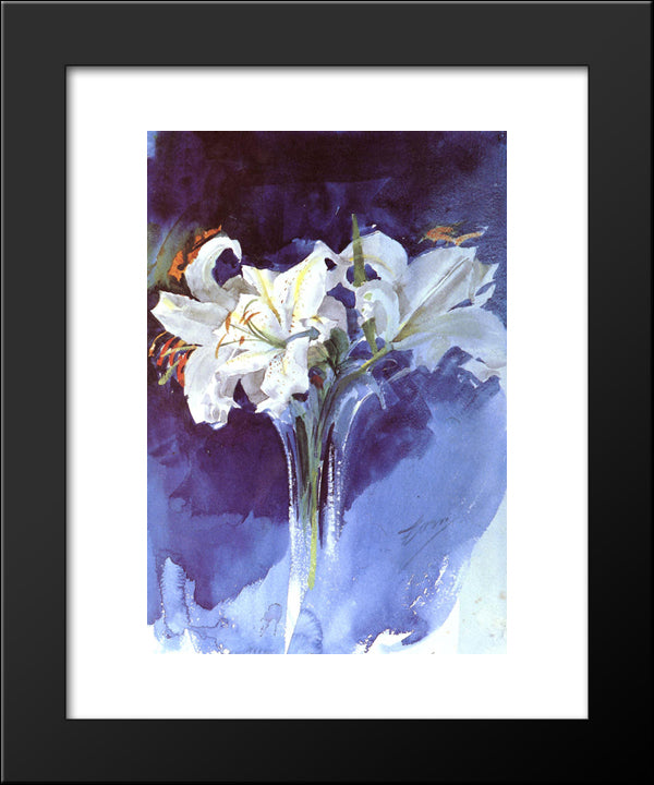 Vita Liljor 20x24 Black Modern Wood Framed Art Print Poster by Zorn, Anders