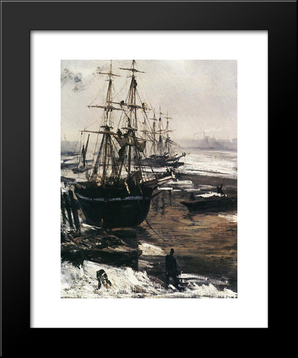 The Thames In Ice 20x24 Black Modern Wood Framed Art Print Poster by Whistler, James McNeill