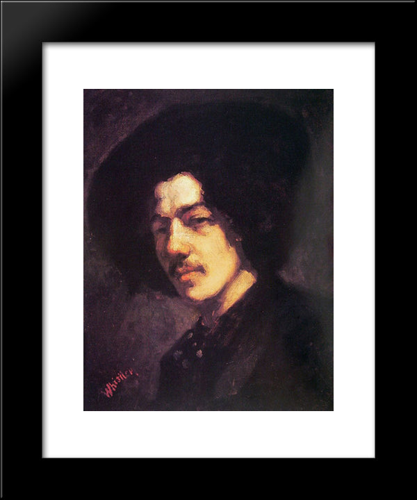 Portrait Of Whistler With Hat 20x24 Black Modern Wood Framed Art Print Poster by Whistler, James McNeill