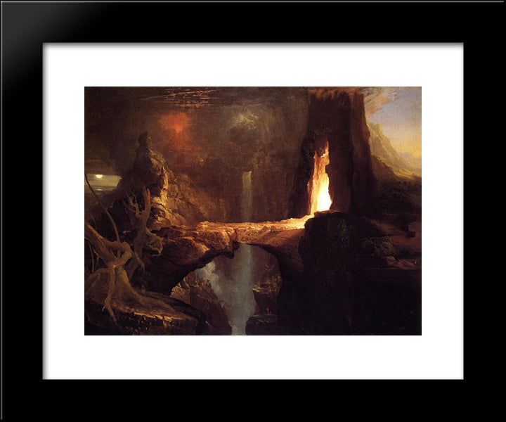 Expulsion ' Moon And Firelight 20x24 Black Modern Wood Framed Art Print Poster by Cole, Thomas