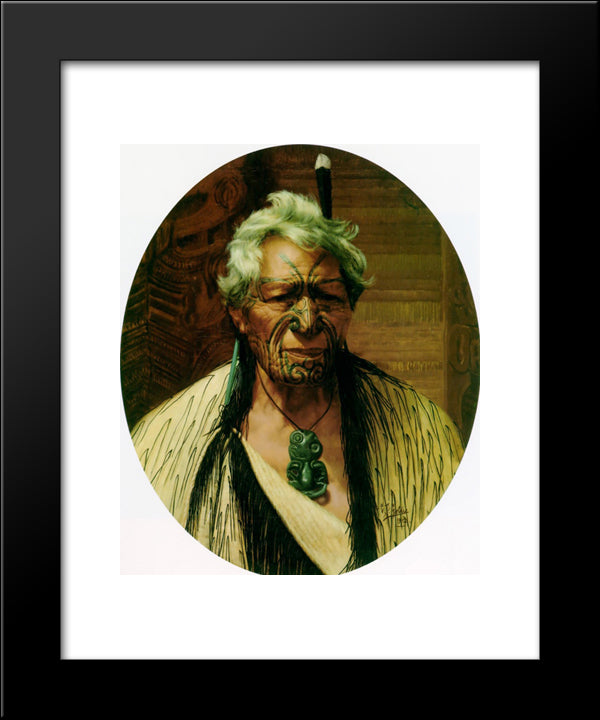 A Noble Northern Chief, Atama Paparangi 20x24 Black Modern Wood Framed Art Print Poster by Goldie, Charles