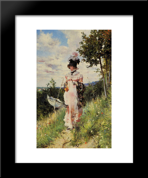 The Summer Stroll 20x24 Black Modern Wood Framed Art Print Poster by Boldini, Giovanni
