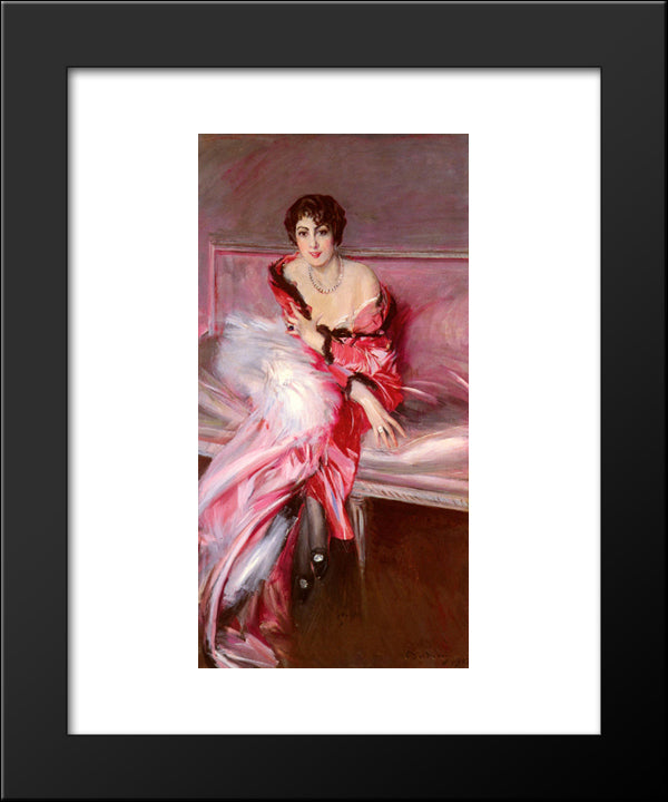 Portrait Of Madame Juillard In Red 20x24 Black Modern Wood Framed Art Print Poster by Boldini, Giovanni