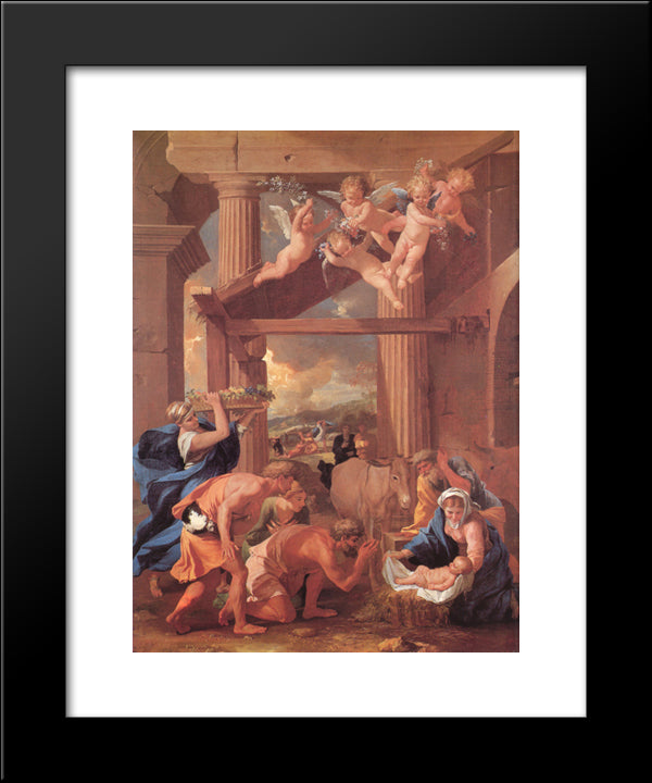 The Adoration Of The Shepherds 20x24 Black Modern Wood Framed Art Print Poster by Poussin, Nicolas