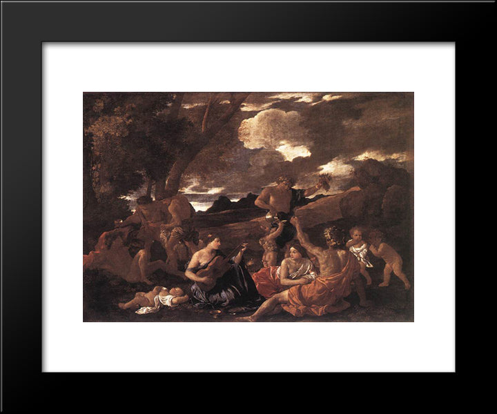 Bacchanal: The Andrians 20x24 Black Modern Wood Framed Art Print Poster by Poussin, Nicolas