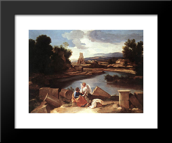 Landscape With St Matthew And The Angel 20x24 Black Modern Wood Framed Art Print Poster by Poussin, Nicolas