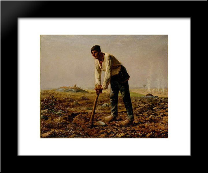 Man With A Hoe 20x24 Black Modern Wood Framed Art Print Poster by Millet, Jean Francois