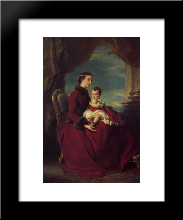 The Empress Eugenie Holding Louis Napoleon, The Prince Imperial On Her Knees 20x24 Black Modern Wood Framed Art Print Poster by Winterhalter, Franz Xaver