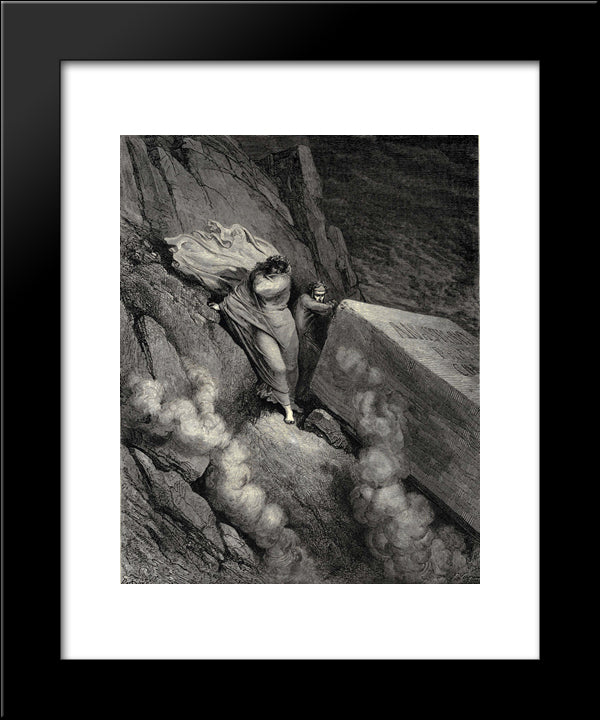 The Inferno, Canto 11, Lines 6'7: From The Profound Abyss, Behind The Lid Of A Great Monument We Stood Retir 20x24 Black Modern Wood Framed Art Print Poster by Dore, Gustave