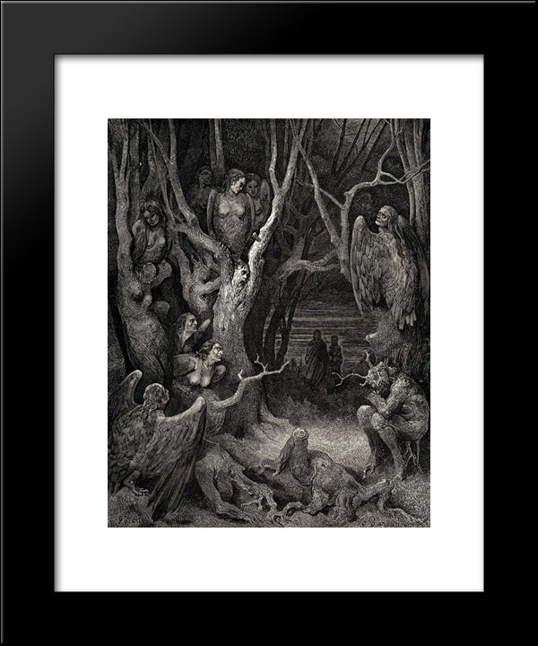 The Inferno, Canto 13, Lines 11: Here The Brute Harpies Make Their Nest 20x24 Black Modern Wood Framed Art Print Poster by Dore, Gustave