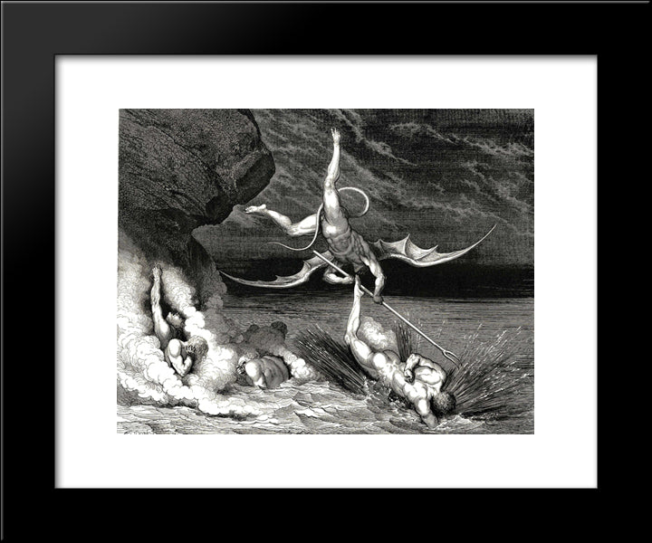 The Inferno, Canto 22, Line 70: In Pursuit He Therefore Sped, Exclaiming; Thou Art Caught 20x24 Black Modern Wood Framed Art Print Poster by Dore, Gustave