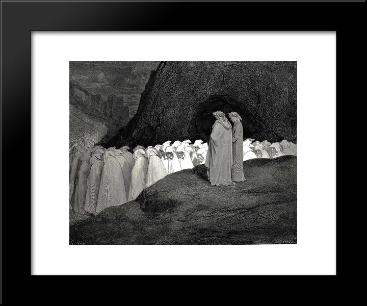 The Inferno, Canto 23, Lines 92'94: Tuscan, Who Visitest The College Of The Mourning Hypocrites, Disdain Not To Instruct Us Who Thou Art 20x24 Black Modern Wood Framed Art Print Poster by Dore, Gustave