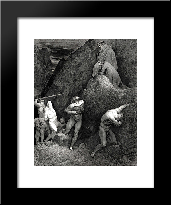 The Inferno, Canto 28, Lines 30,31: Now Mark How I Do Rip Me: Lo! How Is Mahomet Mangled. 20x24 Black Modern Wood Framed Art Print Poster by Dore, Gustave