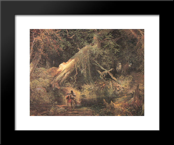 Slaves Escaping Through The Swamp 20x24 Black Modern Wood Framed Art Print Poster by Moran, Thomas