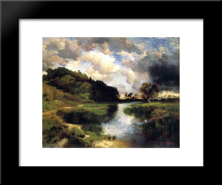 Cloudy Day At Amagansett 20x24 Black Modern Wood Framed Art Print Poster by Moran, Thomas