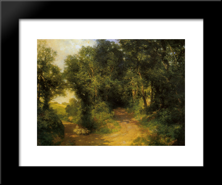 Herding Sheep Long Island 20x24 Black Modern Wood Framed Art Print Poster by Moran, Thomas