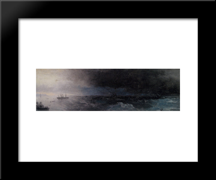 Battleship On A Stormy Sea 20x24 Black Modern Wood Framed Art Print Poster by Aivazovsky, Ivan