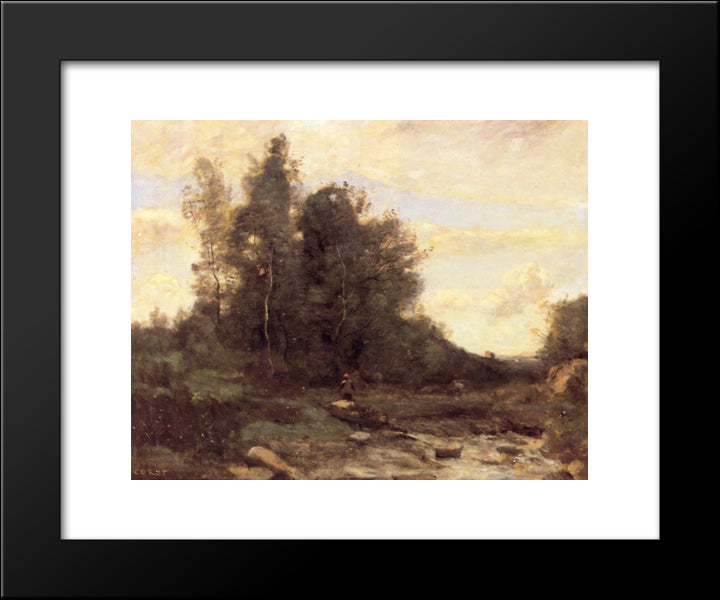 The Pierreaux Torrent (Twilight) 20x24 Black Modern Wood Framed Art Print Poster by Corot, Jean Baptiste Camille