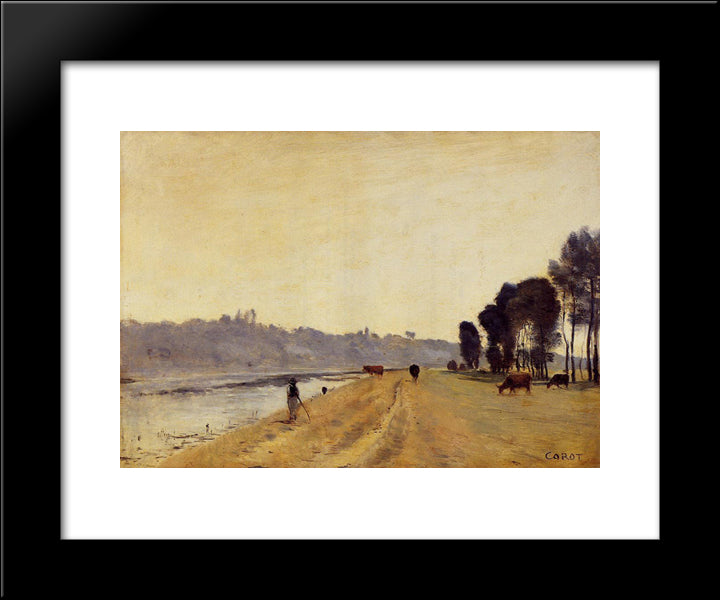 Banks Of A River 20x24 Black Modern Wood Framed Art Print Poster by Corot, Jean Baptiste Camille