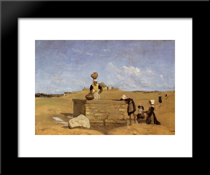 Breton Women At The Fountain 20x24 Black Modern Wood Framed Art Print Poster by Corot, Jean Baptiste Camille