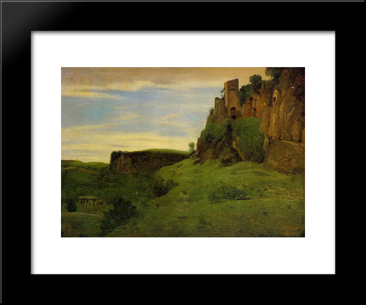Civita Castelland ' Buildings High In The Rocks 20x24 Black Modern Wood Framed Art Print Poster by Corot, Jean Baptiste Camille
