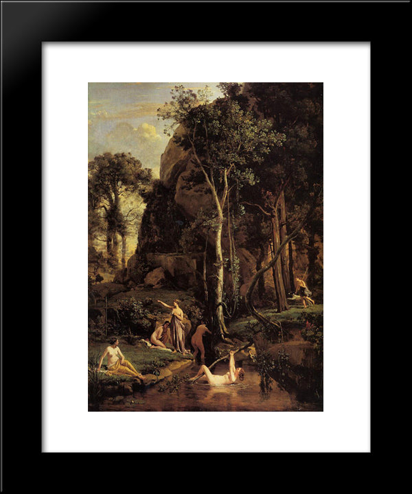 Diana Surprised At Her Bath 20x24 Black Modern Wood Framed Art Print Poster by Corot, Jean Baptiste Camille