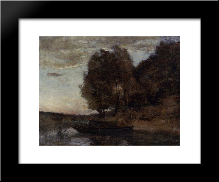 Fisherman Boating Along A Wooded Landscape 20x24 Black Modern Wood Framed Art Print Poster by Corot, Jean Baptiste Camille