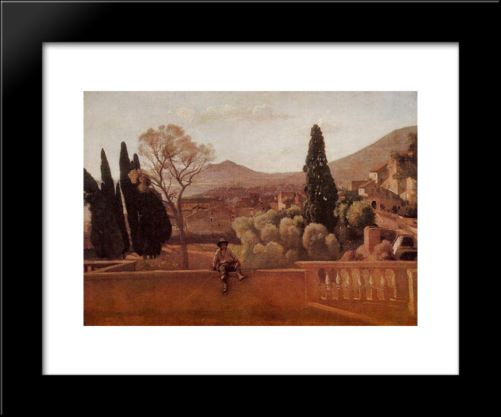 Gardens Of The Villa D'Este At Tivoli 20x24 Black Modern Wood Framed Art Print Poster by Corot, Jean Baptiste Camille