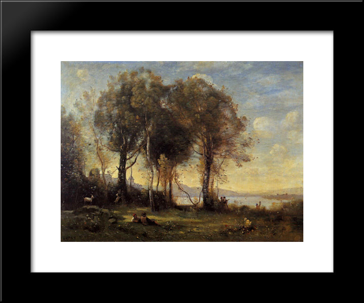Goatherds On The Borromean Islands 20x24 Black Modern Wood Framed Art Print Poster by Corot, Jean Baptiste Camille