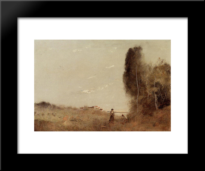 Morning By The Water 20x24 Black Modern Wood Framed Art Print Poster by Corot, Jean Baptiste Camille