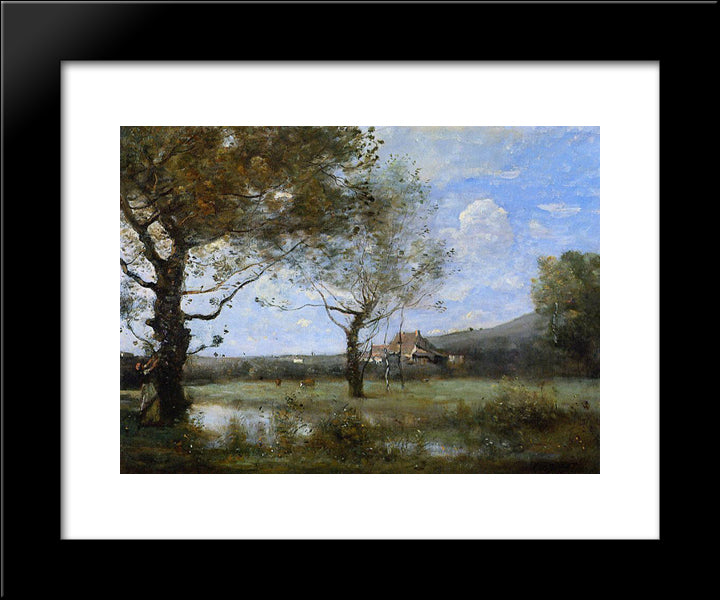 Meadow With Two Large Trees 20x24 Black Modern Wood Framed Art Print Poster by Corot, Jean Baptiste Camille