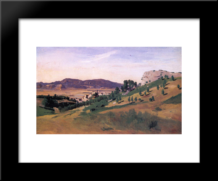 Olevano, The Town And The Rocks 20x24 Black Modern Wood Framed Art Print Poster by Corot, Jean Baptiste Camille