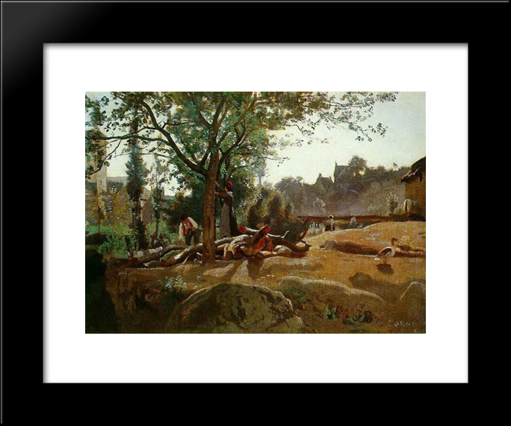 Peasants Under The Trees At Dawn, Morvan 20x24 Black Modern Wood Framed Art Print Poster by Corot, Jean Baptiste Camille