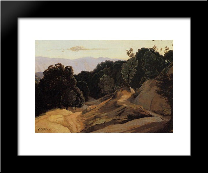 Road Through Wooded Mountains 20x24 Black Modern Wood Framed Art Print Poster by Corot, Jean Baptiste Camille